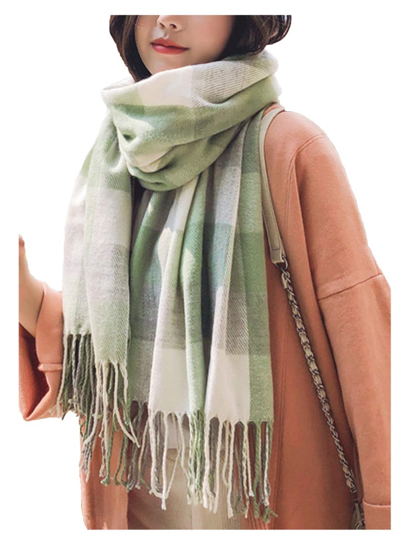 Wander Agio Women's Fashion Scarves Long Shawl Winter Thick Warm Knit Large Scarf Plaid Green 12